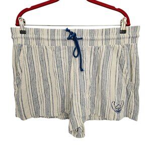 Womens Disney XL Stitch Blue White Striped Loungewear Comfy Elastic Waistband